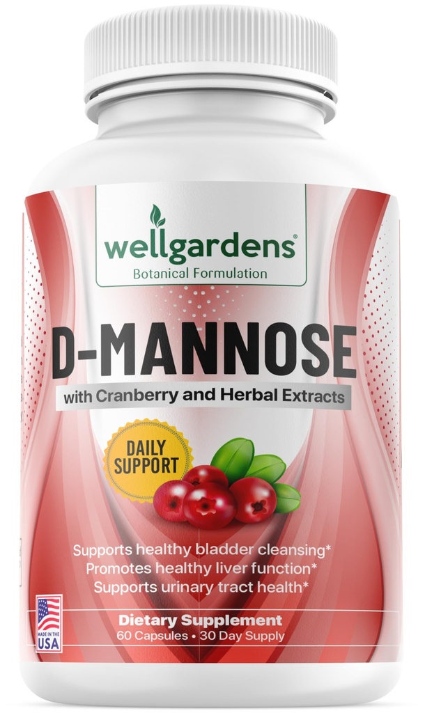 100% puro D-Mannose con extracto de arándano - Ayuda a limpiar impurezas, salud natural del tracto urinario, capas de soporte para hígado y vejiga, no GMO