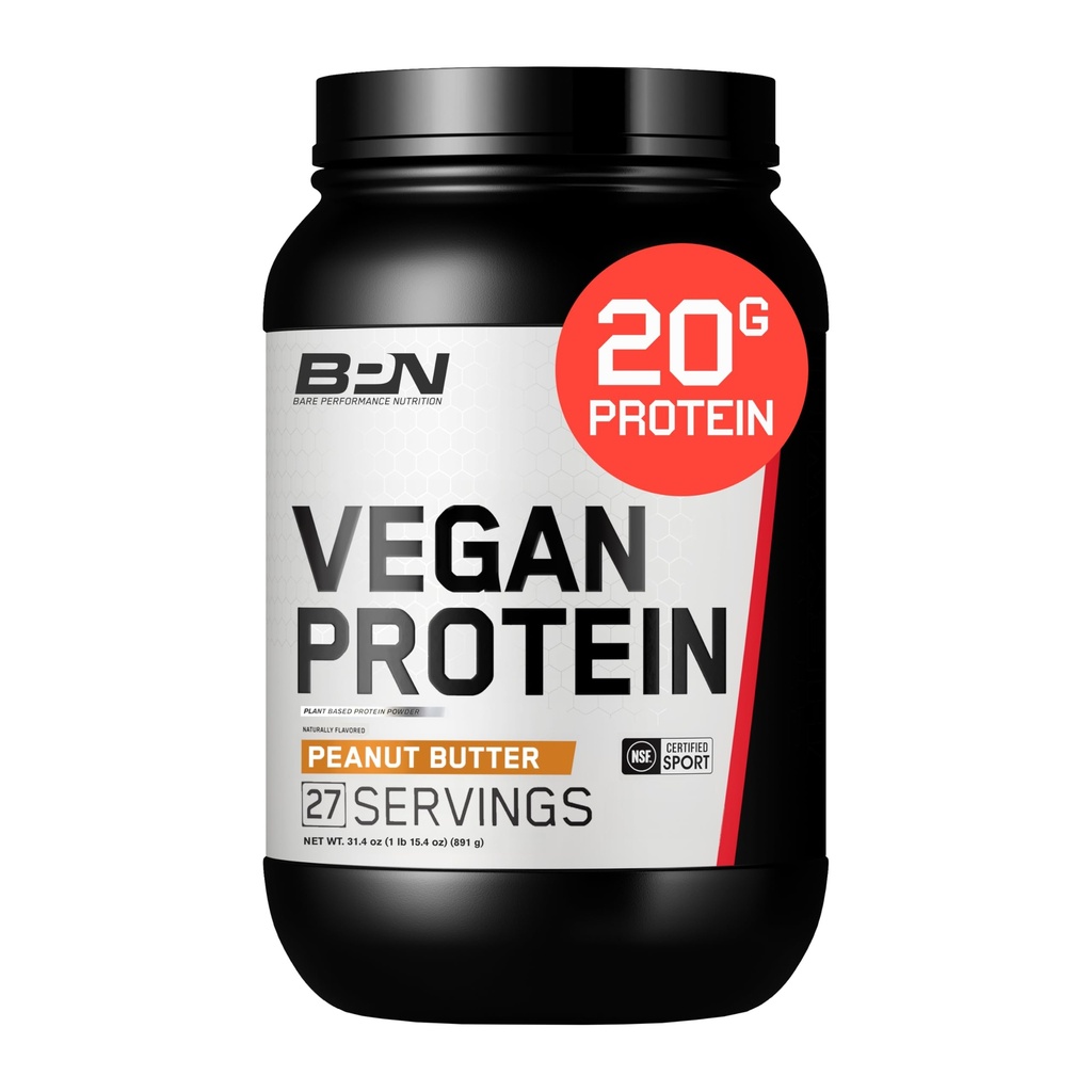 BARE PERFORMANCE NUTRITION Vegan Protein, Plant Based Protein, Pea Protein, Watermelon y Pumpkin Protein, Naturalmente Sweetened y Flavored (27 Servings, Peanut Butter Cookie)