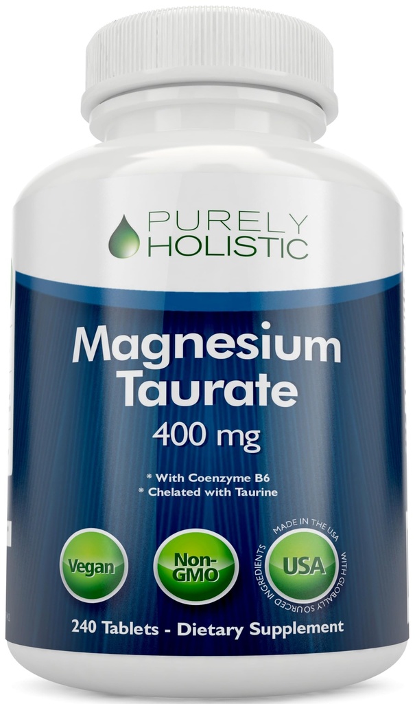 Magnesium Taurate 400mg Tablets - Magnesio Chelated con Taurine y Coenzyme B6 - Complejo de alta absorción para la salud cardiovascular, el músculo y la función Nerve - 240 Tabletas Vegan