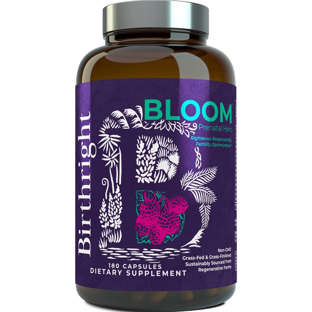 Suplemento prenatal completo para el desarrollo fetal... Folate, Choline + DHA, de Grass Fed Liver, Fish Eggs, Colostrum, Bone Marrow, con All Natural Herbal Blend Bloom