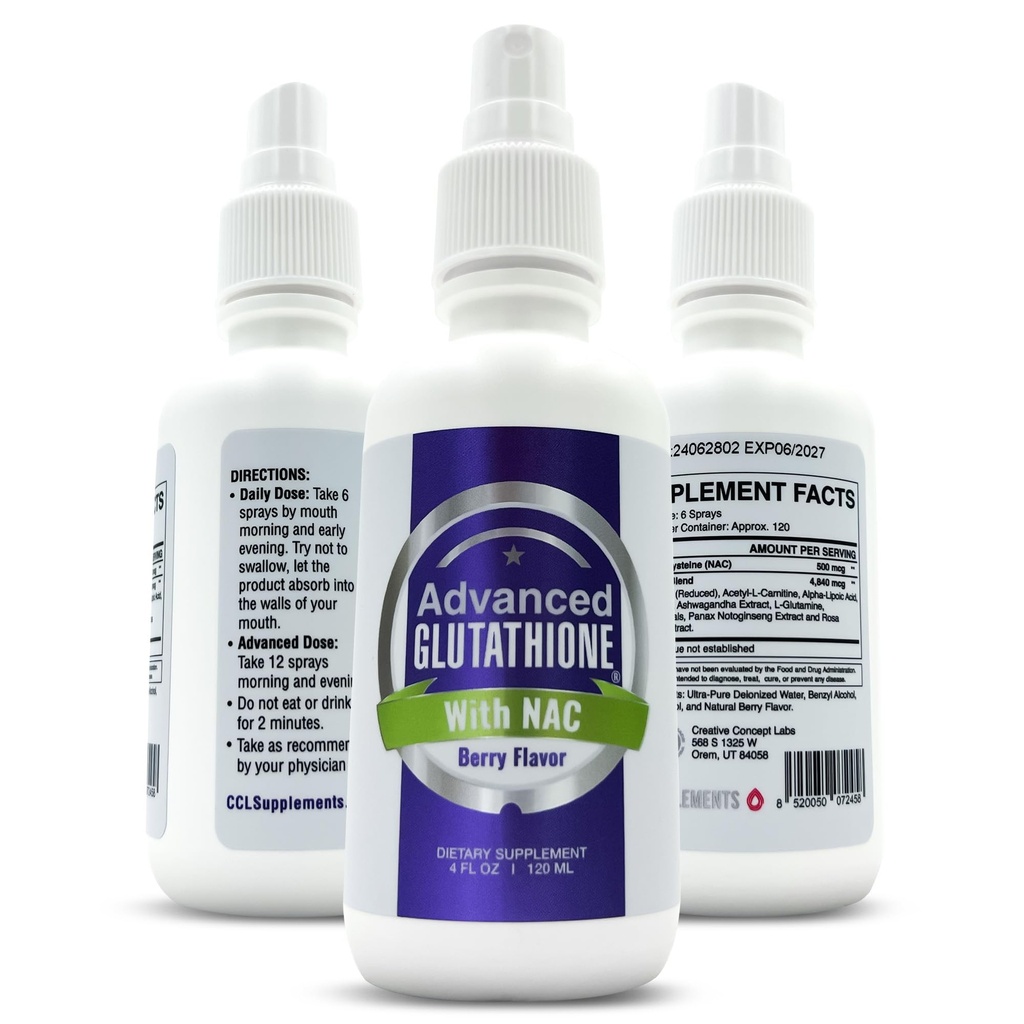 Líquido de Glutathione Spray Liposomal - Maximum Absorption Glutathione Suplemento con NAC, Ashwagandha, Glutamine, Ascorbic Acid - Uso fácil sublingual - Immune " Detox Support - 4oz