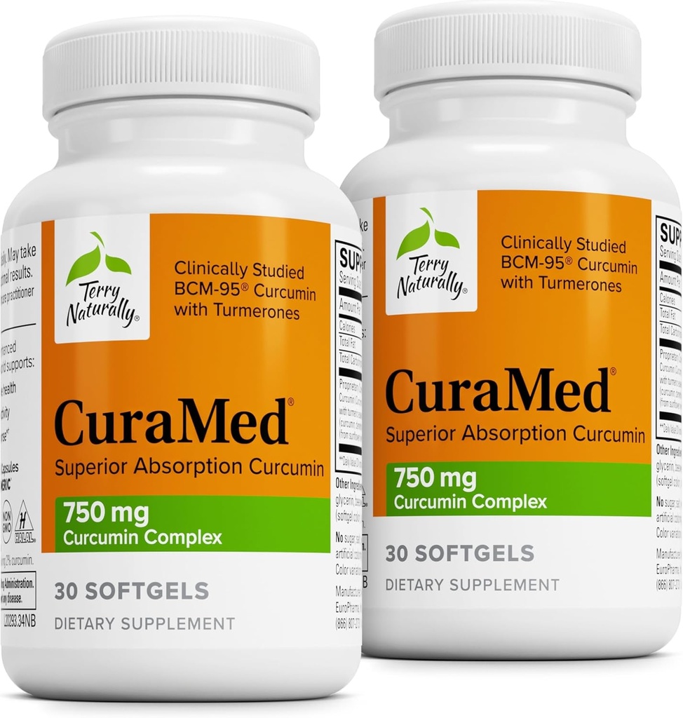 Terry Naturalmente CuraMed 750mg - Suplemento Antioxidante para la salud del cerebro y del corazón - Suplemento con Complejo de Curcumina de alta potencia - Kidney, Liver &amp; Immune Health Support - 30 Softgels (Pack of 2)