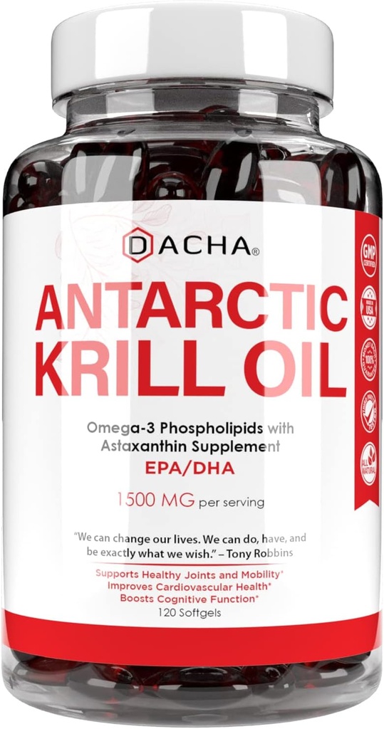 Suplemento Premium de Aceite de Krill Antártico Softgels– 1500 mg con Omega natural-3, Astaxanthin y fosfolípidos 120 Gels blandos, EPA de 180 mg &amp; DHA para Immune, Memory Support, Heart Health Non-GMO