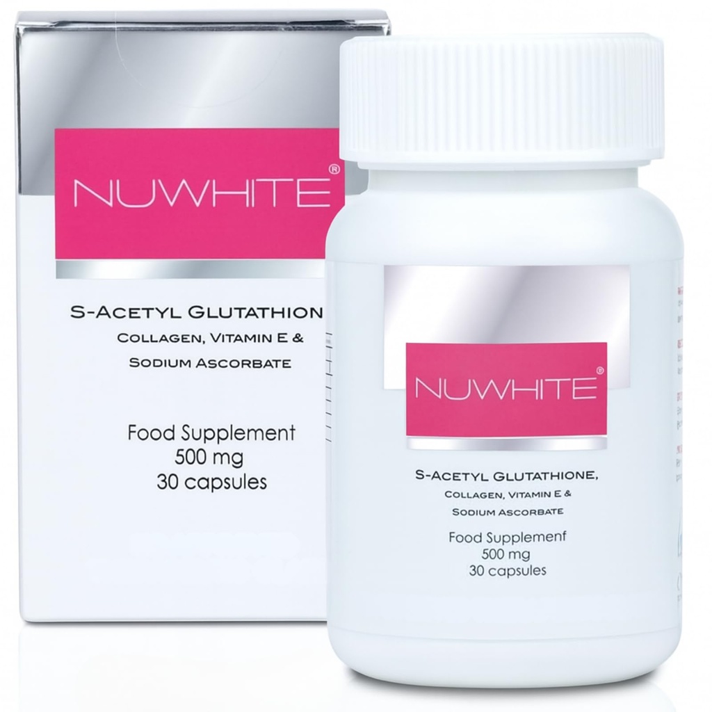 Nu White S-Acetyl Glutathione New Mejorado Formula Skin Whitening 30 cápsulas