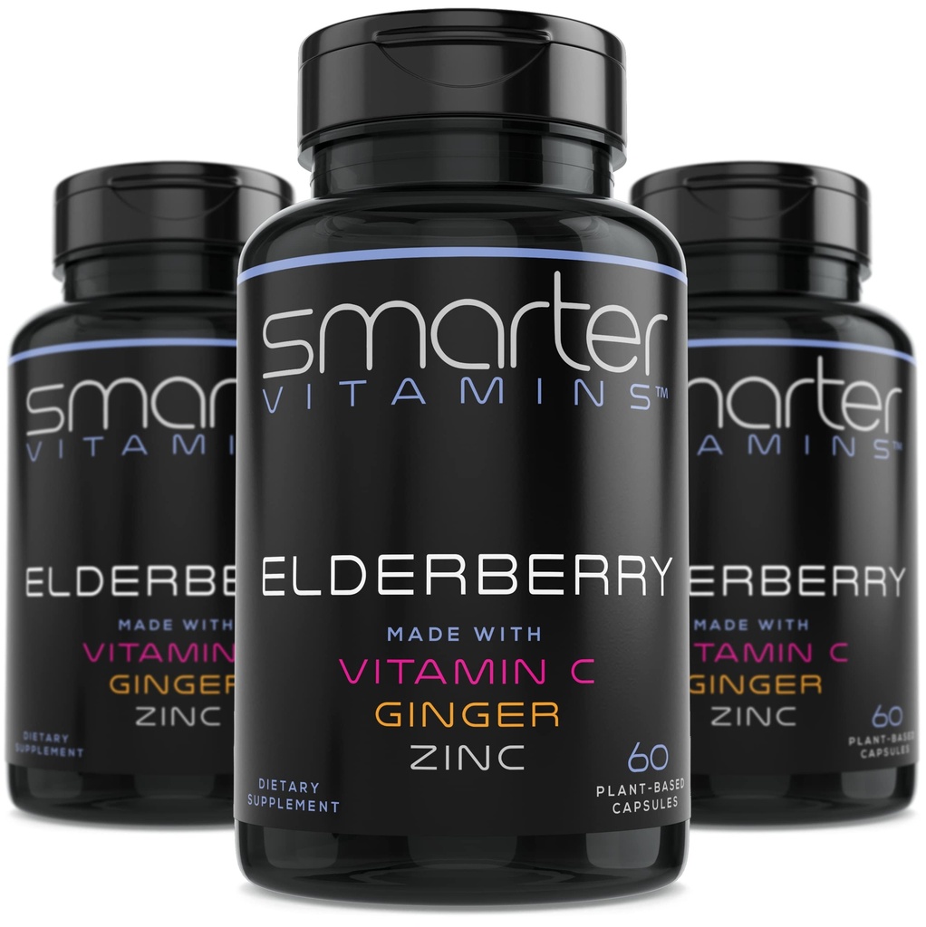 (3 Pack) cápsulas de arándano más inteligentes + vitamina C + jengibre " Zinc, suplemento herbal, potente vitamina antioxidante de anciano negro, 180 píldoras veganas