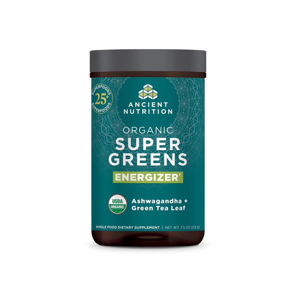 Antigua Nutrición Orgánica SuperGreens Energizer Polvo con Probióticos y B12, Hecho de Frutas Reales, Verduras y Herbs, para Digestivo, Detoxificación y Apoyo Energético, 25 Servimientos
