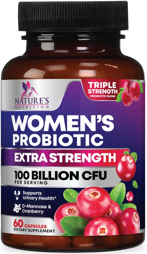 Probióticos para Mujeres Apoyo a la Salud Digestiva - 90 Billones Probiótico de Mujeres CFU, 16 Strains, Arándano, Probiótico Vaginal con Prebióticos, PH, Immune, Urinary, &amp; Feminine Health Support, 60 cápsulas