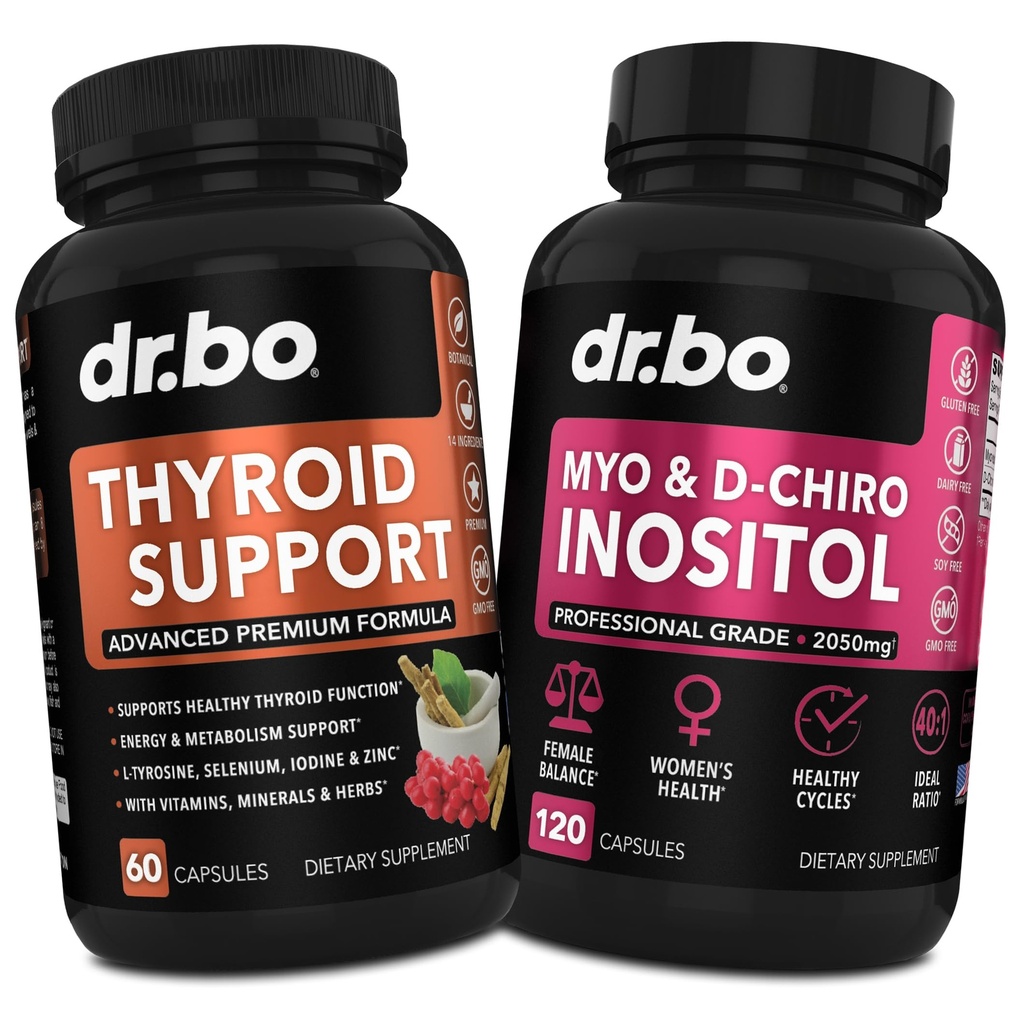 Soporte para tiroides " Myo-Inositol " D-Chiro Inositol Supplement Capsules - Apoyo natural para el metabolismo, el mood " Energy - 40:1 Ratio Hormone Balance for Women, Menstrual Cycle, Mujer Health