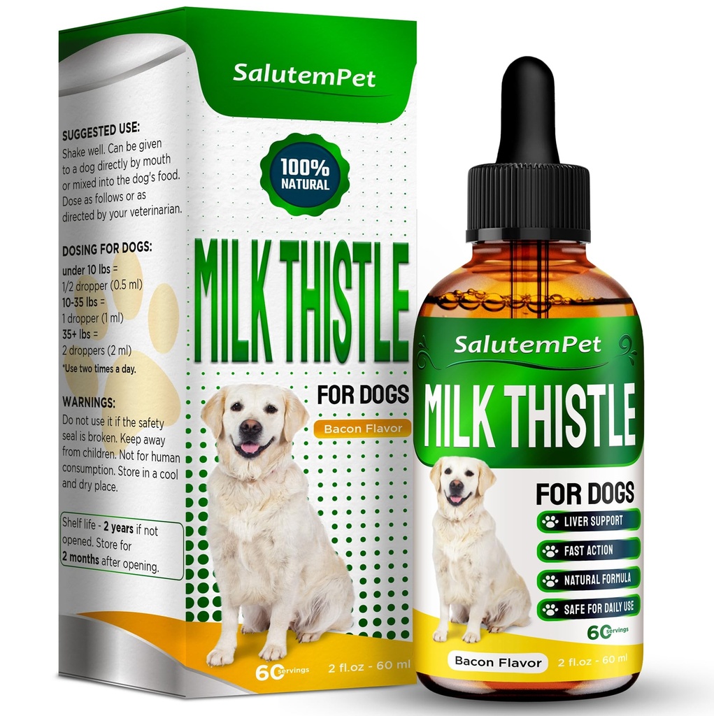 Leche Thistle for Dogs ← Dog Liver Supplement for All Ages and Breeds TEN Aquí está sólo la Composición Herbal ← Atractiva y Super Yummy Bacon Flavor ← 2 Oz
