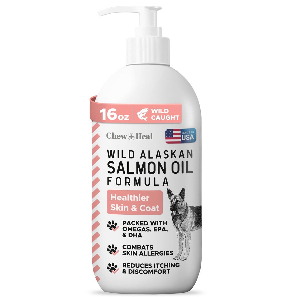 Wild Alaskan Salmon Fish Oil for Dogs - 16 oz. de Fish Oil Fórmula - Pump Cap Bottle - Contiene Omega-3 y 6, Vitamina D, EPA, y DHA para la piel sana y la carne