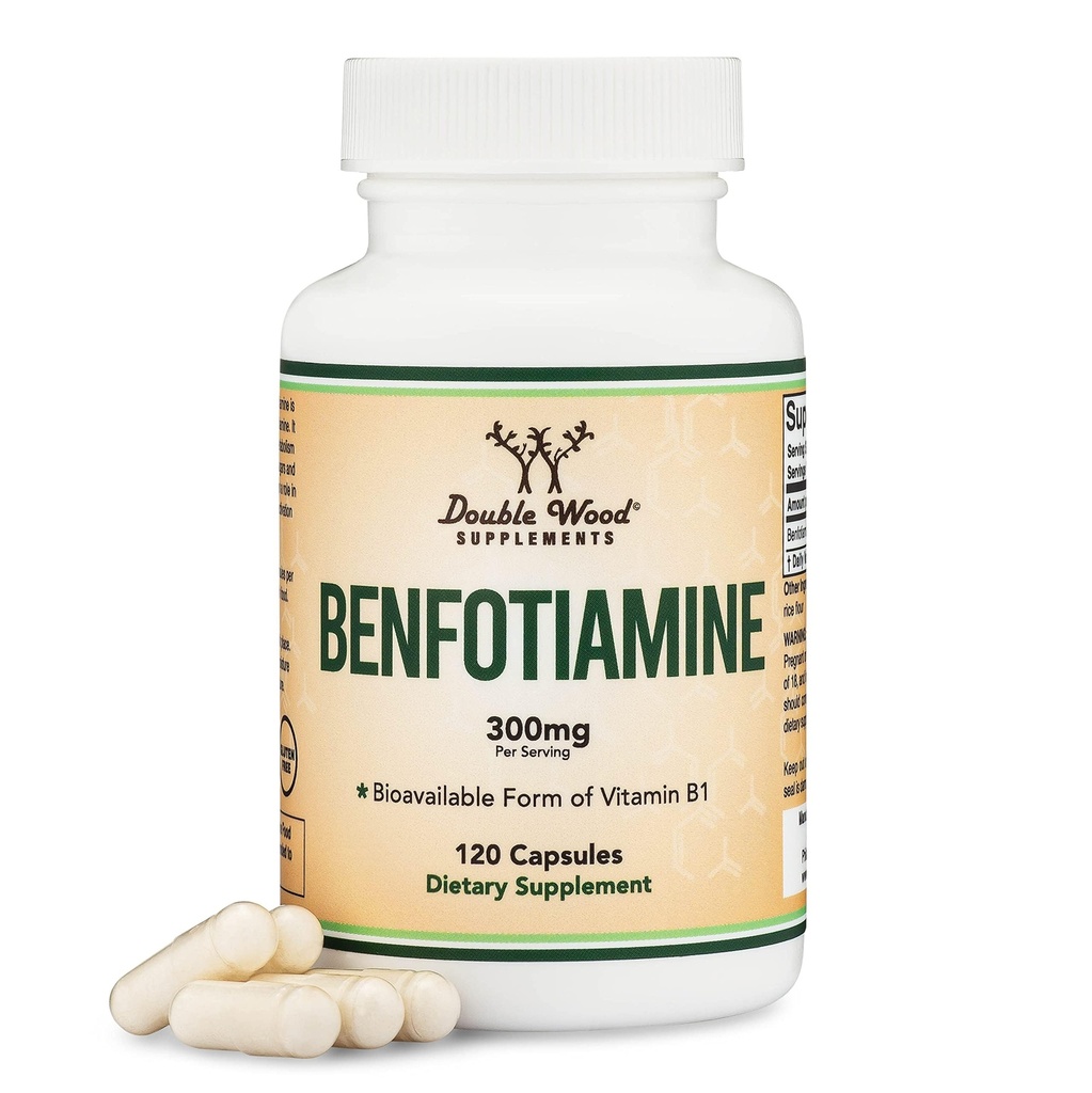 Benfotiamine 300mg Servings (Tercera Parte Tested, 120 Capsules, 150mg Por Cap) Non-GMO, para Boost Thiamine B1 Levels (Más Absorbable que Thiamine, Fat Soluble) por Madera Doble