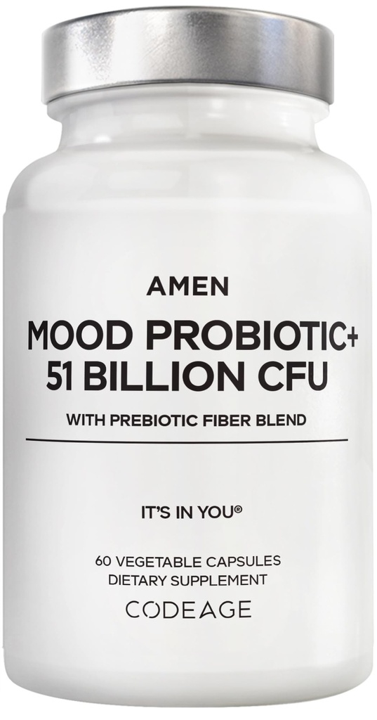 Amen Mood Probiotic Supplement 51 Billion CFU - Prebióticos orgánicos y Probióticos - Acidophilus Probiotic Pills, Fibras - Mood Organic Ashwagandha, Blueberries - Vegan ' Non-GMO - 60 cápsulas