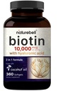 NatureBell Biotin 10000mcg + Ácido Hialurónico 25mg TEN 360 Aceite de coco Softgels, Suplemento Premium de Biotina para la piel del cabello y uñas*