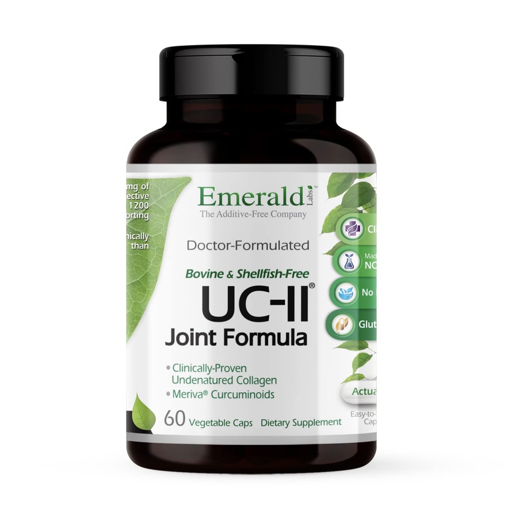 EMERALD LABS UC-II Joint Fórmula - Hecho con Collagen sin características Tipo II, Bioperina, Curcuminoides &amp; Más para Muscle &amp; Joint Health & Mobility & Flexibility Support - 60 cápsulas vegetales