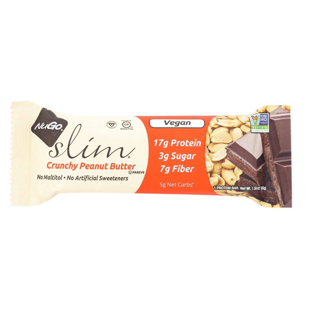 NuGo Nutrition Bar - Slim - Crunchy Peanut Butter - 1.59 Oz Bares - Caso de 12