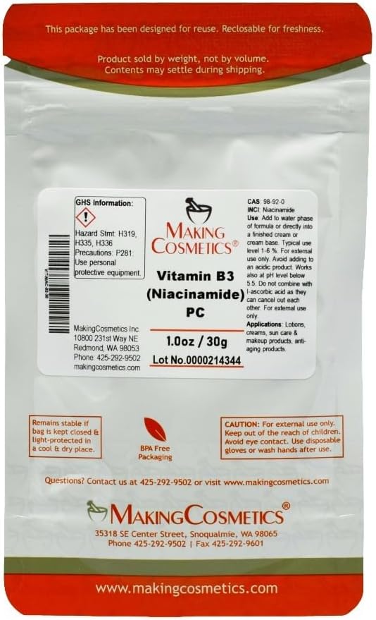 MakingCosmetics - Vitamina B3 (Niacinamide) PC - 1.0oz / 30g - Ingrediente cosmético