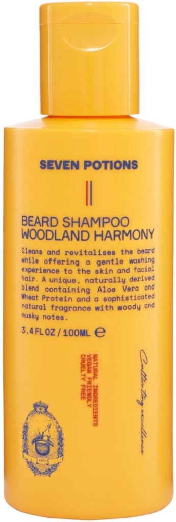 SEVEN POSICIONES Champú de barba para hombres — suave, lavado de limpieza para una barba limpia, libre de incubación — natural, vegano, sin crueldad — (Woodland Harmony, 3.4 Fl Oz)