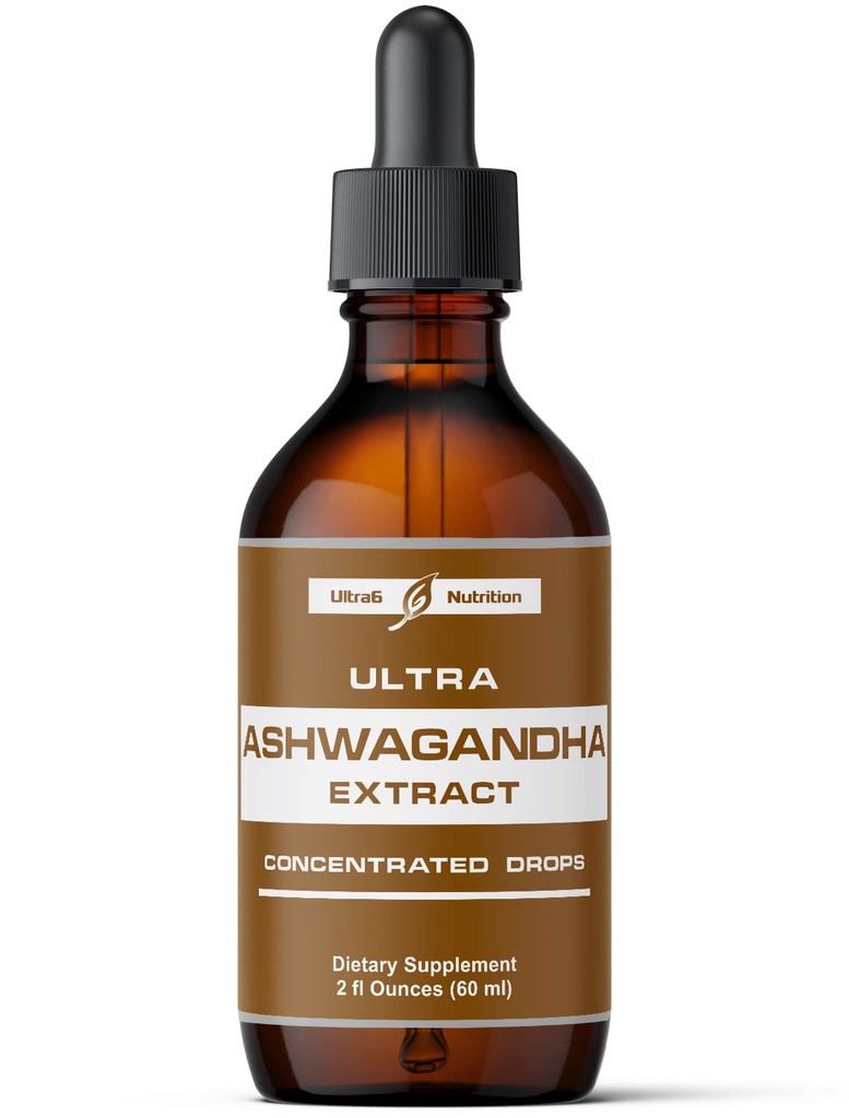 Ultra6 Nutrition Ashwagandha Liquid Drops - Organic Ashwagandha Suplementos con Rhodiola Rosea Tincture - Extracto de raíz para el Mood y la Energía - Suplemento para Mujeres