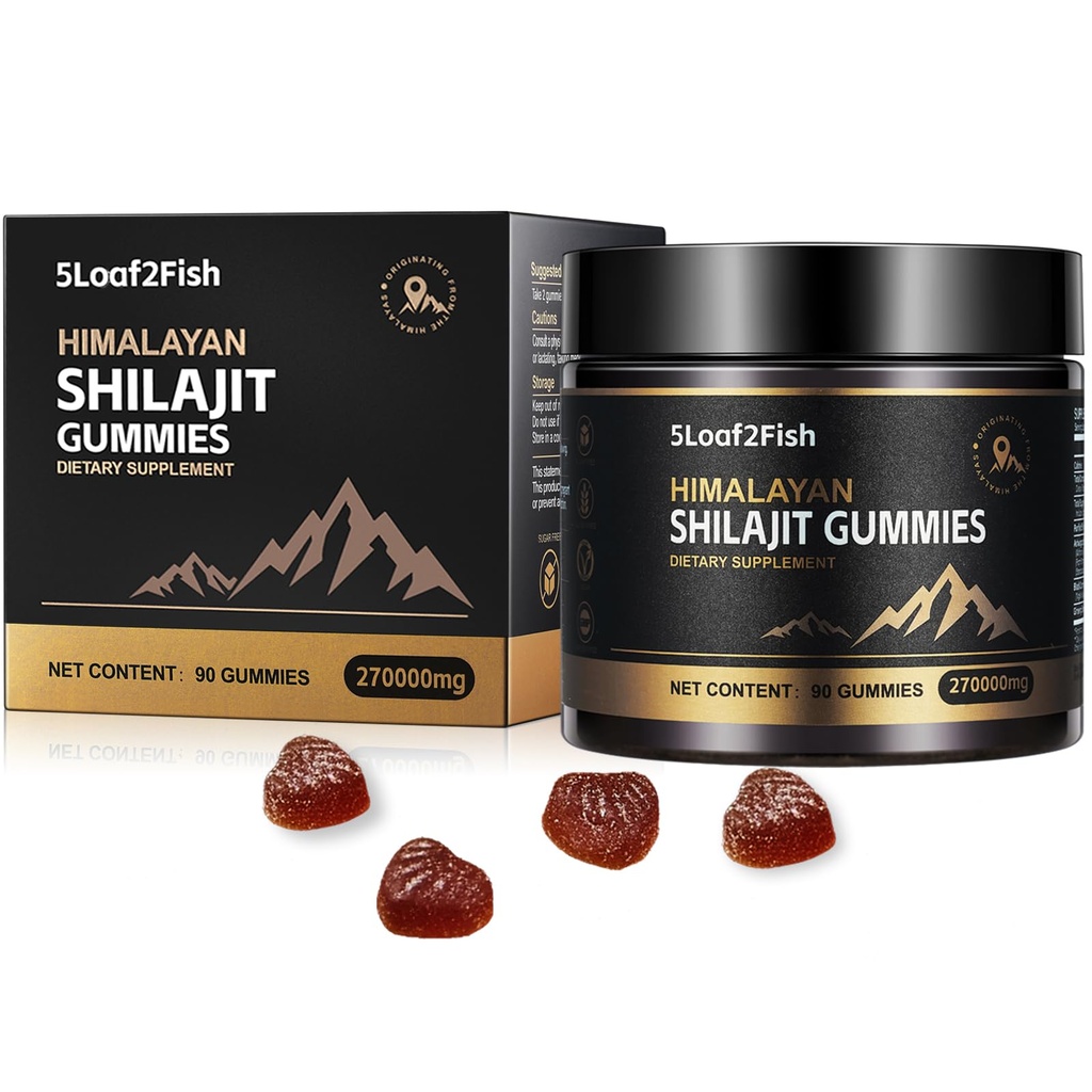 Orgánica Shilajit Gummies, Pure Himalayan Shilajit Gummies for Hombre Suplemento, Gold Shilajit Gummies for Women,Natural 85+ Trace Minerals, Ashwagandha, Black Seed Oil Extract, 90 Gummies