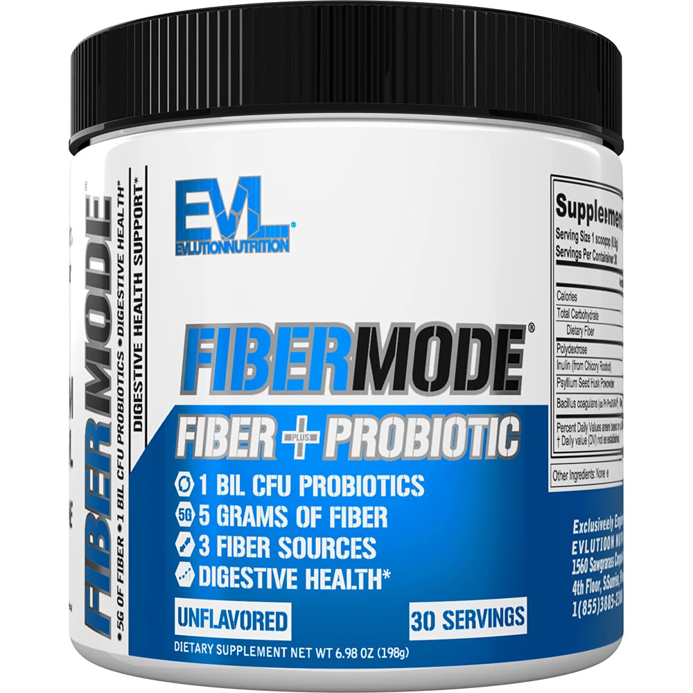 Evlution Nutrition FiberMode - Fibra + Polvo Probiótico - Salud Digestiva &amp; Apoyo Inmunitario - 1bil CFU Probiotics + 5g Fiber - Gluten Gratis &amp; Vegan - Suplemento dietético - 30 Servimientos