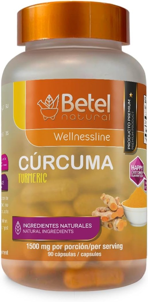 Betel Natural Premium Curcuma Turmeric Capsules 1500 mg por Serving - 90 cápsulas
