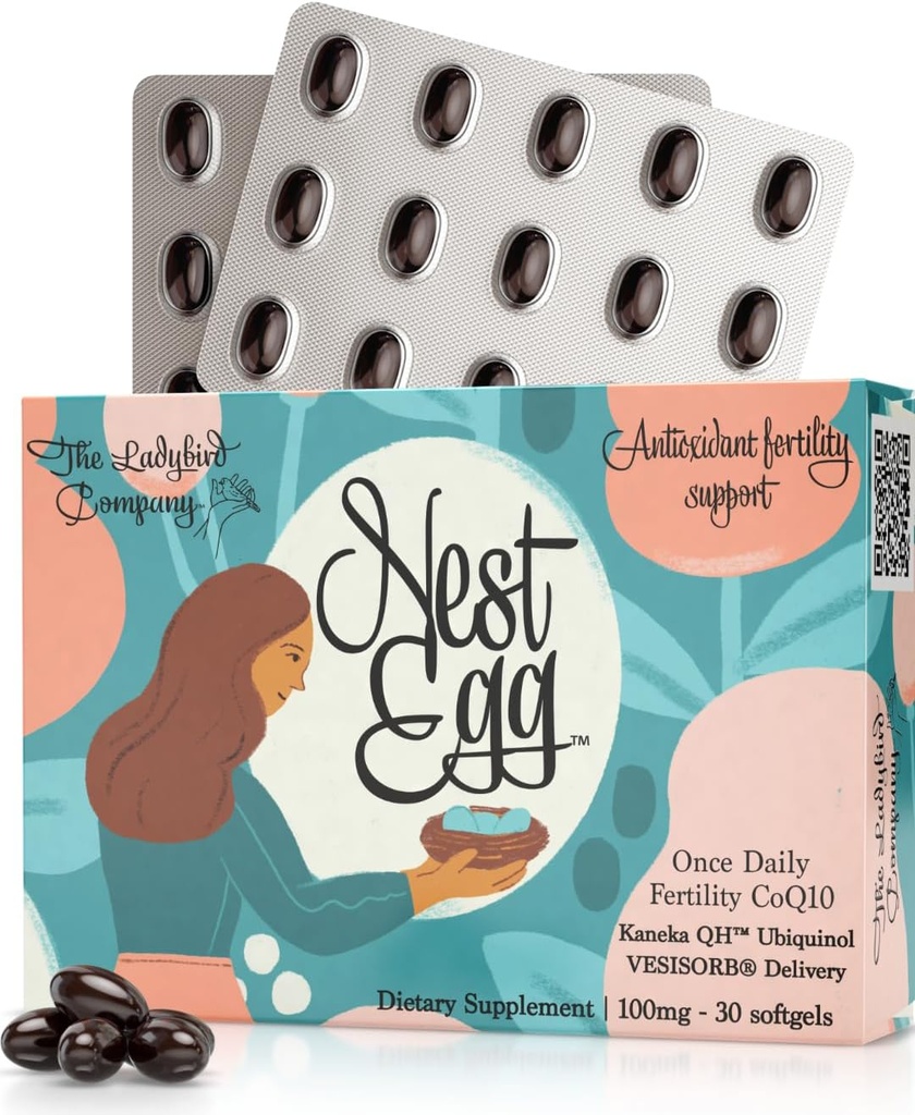 Nest Egg Ubiquinol CoQ10 100mg - Premium CoQ10 Fertilidad Suplemento para Mujeres - Hecho en EE.UU. - 3er partido probado - Una vez Daily Softgels (30 conde)