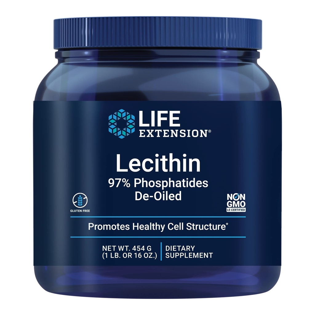 Extensión de la vida Lecithin, promueve la estructura y función de células sanas en el cerebro, sin gluten, no GMO, Vegetariano, 454 gramos