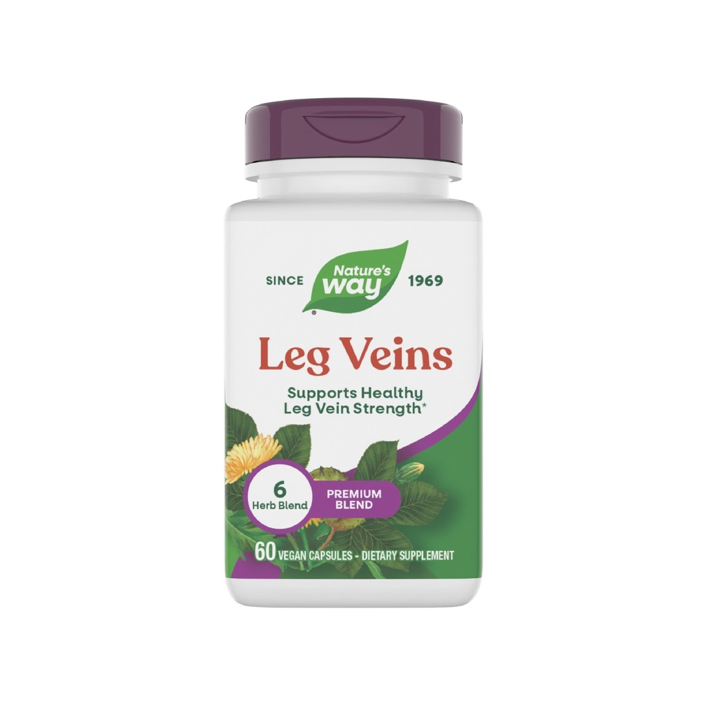 Camino de la Naturaleza Veinas de la pierna, apoya la fuerza sana de la pierna Veinte*, 6-Herb Blend, Extracto de Castaña de Caballo y Suplemento de Dandelión, Gluten Free, 60 cápsulas Vegan (Paquete mayo Vary)