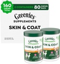 Suplementos de la piel de perro y la carne suplementos con aceite de pescado &amp; Omega 3 ácidos grasos, sabor de pollo, tubo de 80 puntos, paquete de 2