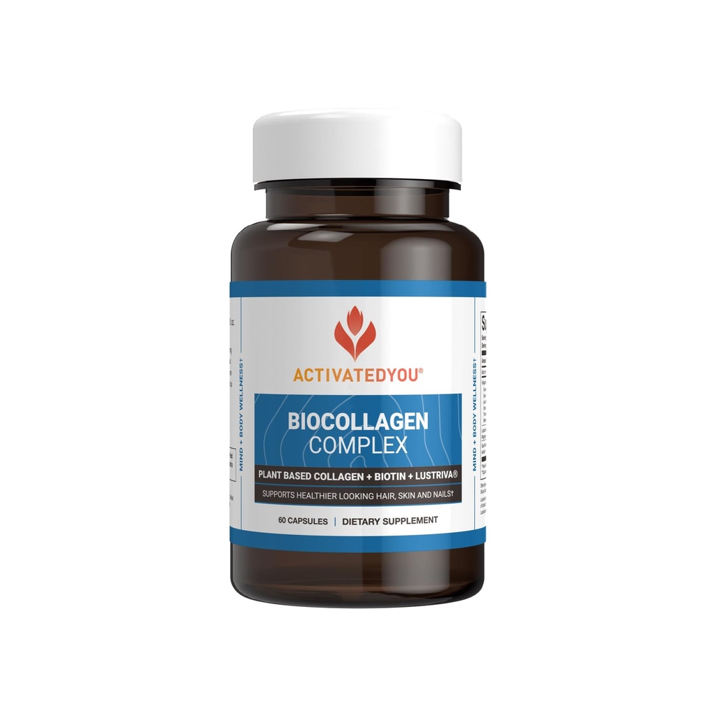 ActivadoYou BioCollagen Complex Collagen basado en plantas para hombres de mujeres - Diseñado para promover la firmeza de la piel, la fuerza muscular y el volumen del cabello, 2 cápsulas diarias soporta la aparición juvenil " movilidad conjunta