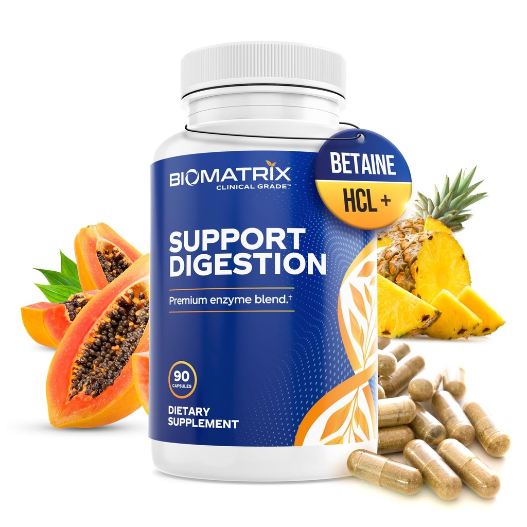Suplemento de Enzimas Digestivas (90 cápsulas) Apoyo Digestión - con Bila Purificada, Pancreatina, Enzimas vegetales, Ox Bile, Betaine HCL, Apoyo Digestión de Carbohidratos y Proteínas