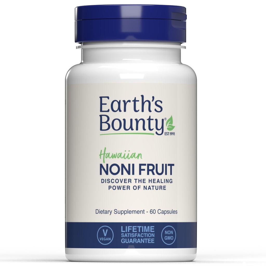 Capsulas de frutas de Noni de Hawaii de la Tierra - 60 cápsulas de verduras - Sistema de inmunológico saludable &amp; Soporte de salud conjunto - 100% natural &amp; puro Noni - Vegetarian