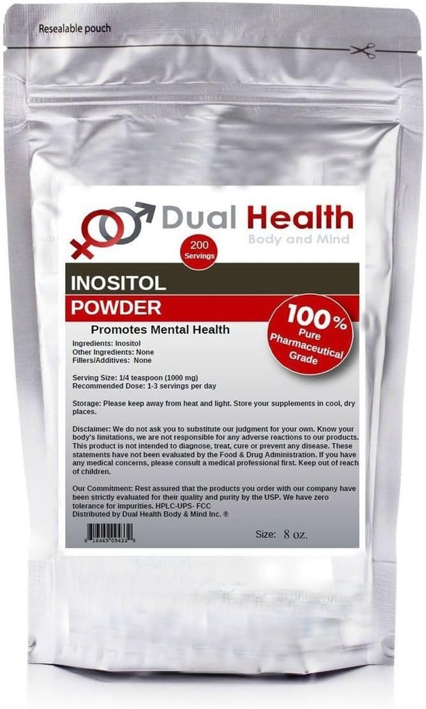Doble Cuerpo de Salud &amp; Mente Inositol Powder (8 oz) Puro Vitamina B8 Antioxidantes Bulk Suplementos 1000 mg por Serving