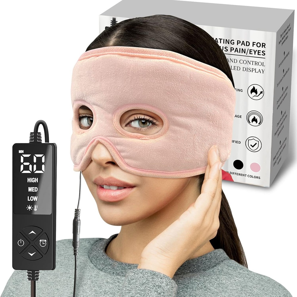Moist Heat Sinus Pressure Relief Mask with 3 Heat Settings, Extra Large Face Heating Pad for Eyes, Sinusitis, Hormona Migraine, Tension Headache Relief