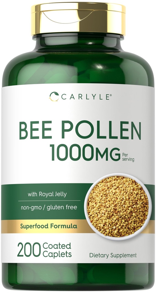 Carlyle Bee Pollen Suplemento  1000mg ← 200 Caplets ← Royal Jelly and Bee Propolis Silencio para Hombres y Mujeres