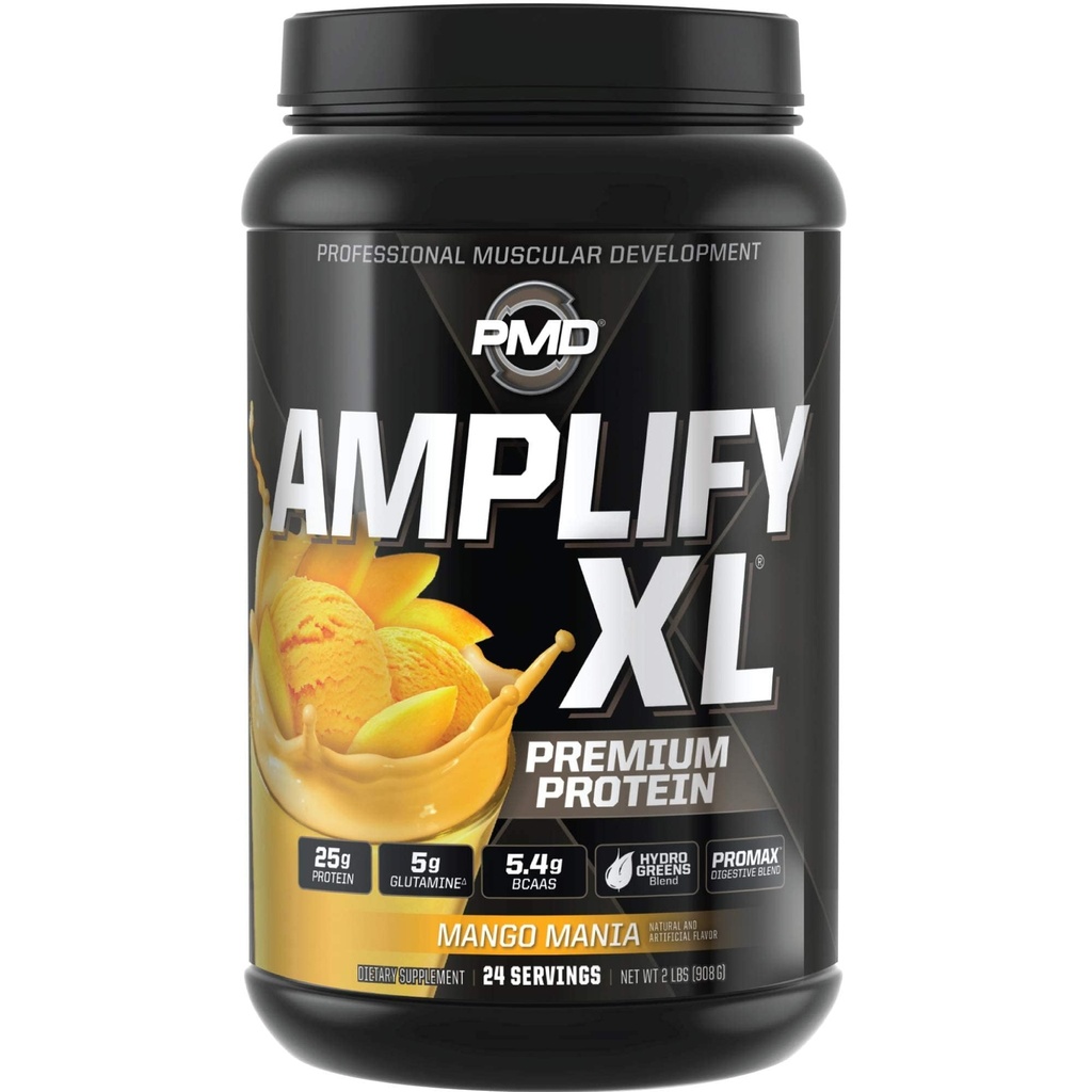 PMD Sports Amplificar XL Premium Whey Protein Suplemento Hydro Greens Blend - Glutamine y Whey Protein Matrix con Superfood for Muscle, Strength y Recovery - Mango Mania (24 Servings)