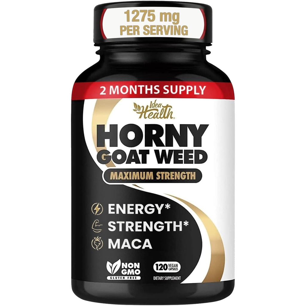 Horny Goat Weed 1275 mg MAX STRENGTH w/Maca (2 Mes de Suministro) - Complejo de Energía y Rendimiento para Hombres y Mujeres
