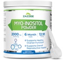 Zazzee Myo-Inositol Powder, 6 Month Supply, 183 Servings, 2000 mg por Serving, Scoop gratis para la dosis exacta, 12.91 onzas, 100% pura, fertilidad integral y soporte reproductivo, Vegan, No GMO