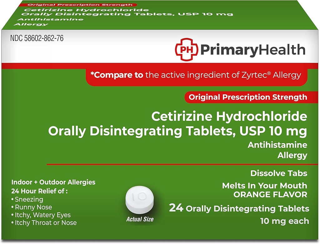 Cetirizine Hcl, 10mg Odt, 24 Cuenta, 24 Cuenta