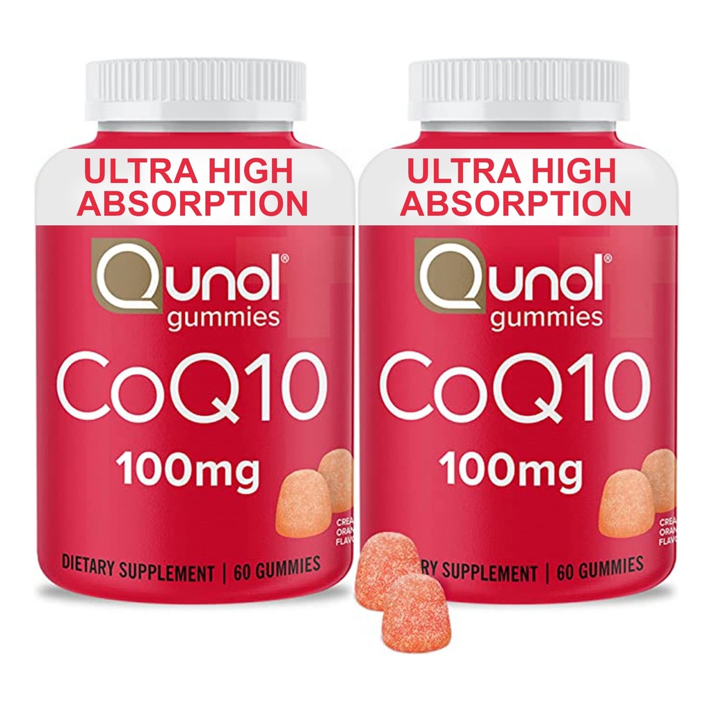 Qunol CoQ10 Gummies, CoQ10 100mg, Delicious Gummy Suplementos, Ayuda a apoyar la salud del corazón, Vegan, Gluten Gratis, Ultra High Absorption, 2 Month Supply (60 Cuenta, Pack de 2)