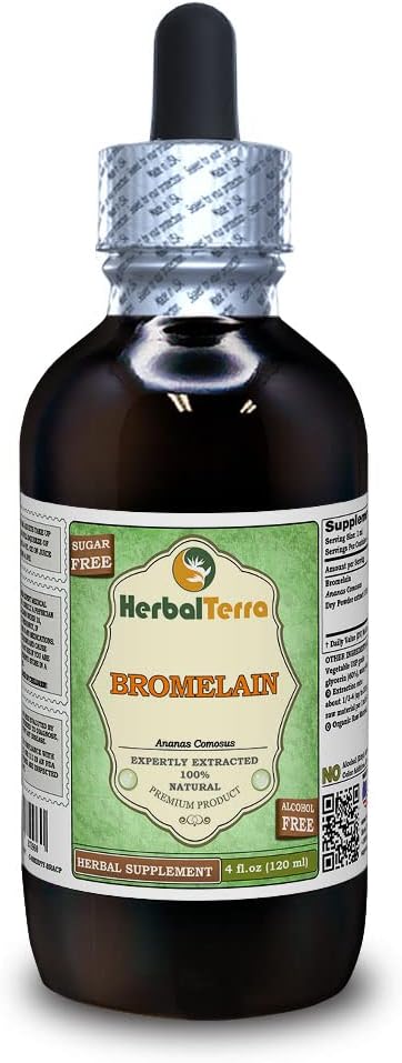 Bromelaina (Ananas Comosus) Glicérite, Polvo seco Extracto líquido libre de alcohol (Marca: HerbalTerra, Proudly Made in USA) 4 fl.oz (120 ml)