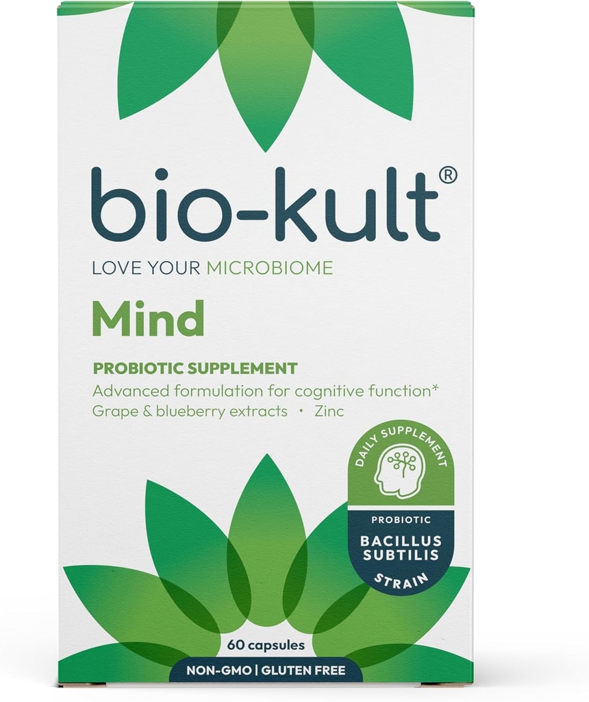 Bio-Kult Mind ← Bacillus + Zinc, Grape & Blueberry Extractos ← Cerebro y Gut Apoyo ← Función Cognitiva  60 cápsulas