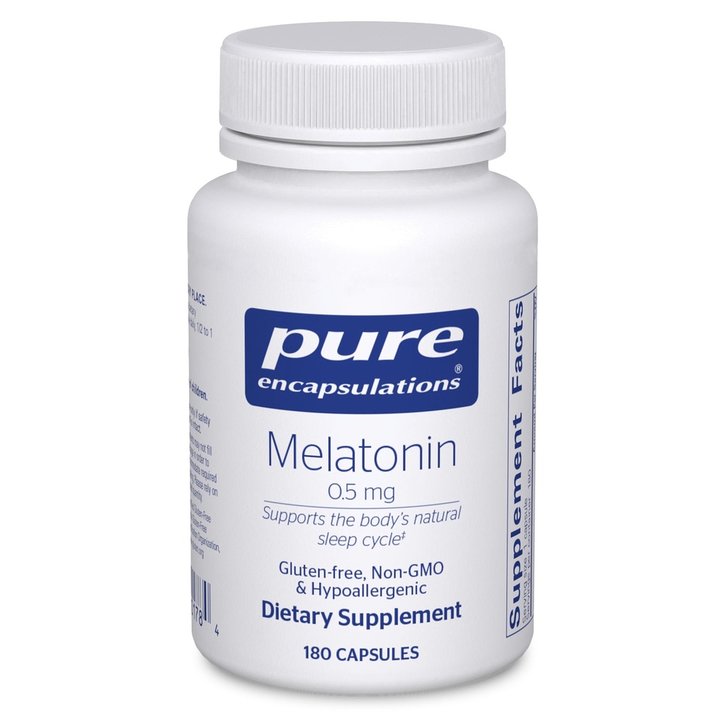 Encapsulaciones puras Melatonina 0.5 mg - Ayudador natural del sueño para la hora de dormir - Regula el ciclo del sueño-algo - 0.5 mg Melatonina - Vegan " No GMO - 180 cápsulas