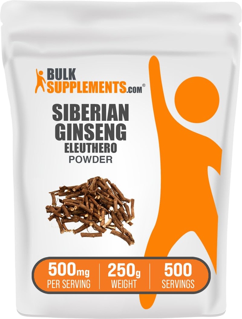 BulkSupplements.com Eleuthero Powder - Siberian Ginseng Powder, Eleutheroccus senticosus, Ginseng Herbal Suplemento - Gluten Free, 500mg por Serving, 250g (8.8 oz) (Pack of 1)