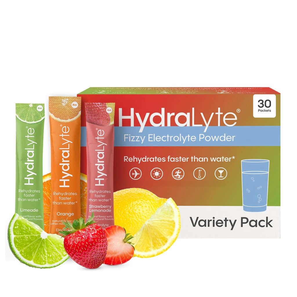 Hydralyte Low Sugar Rapid Rehydration - Lightly Sparkling Electrolyte Powder Packets, 8 oz Serve ← Variedad Hydration Packets ANTE Hydration for Heat, Travel, Exercise and Bachelorette Parties (30 Count)