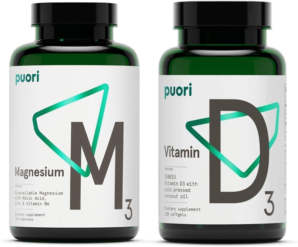 Puori Vitamin D3 y Magnesium Zinc Supplement Bundle for Healthy Muscle Function, Bone Health, Immune Support and Calcium Uptake- Non-GMO and Gluten-Free