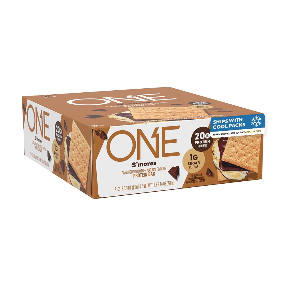 ONE Protein Bares, Smores, Gluten Gratis con 20g Protein y 1g Azúcar, Pantry Staples, 2.12 oz (12 Conde), Packaging May Vary