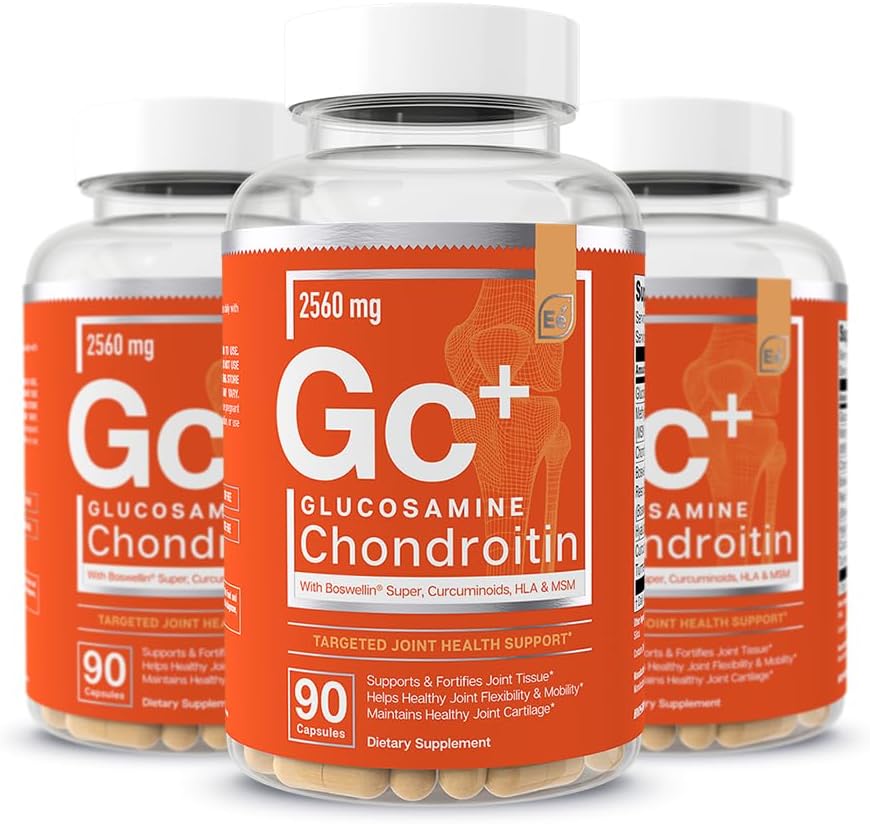Elementos esenciales Glucosamina Chondroitin MSM Boswellia Serrata Hialuronic Acid Suplemento Conjunto Soporte Antioxidante Suplemento para Flexibilidad - 270 cápsulas (3 Pack)