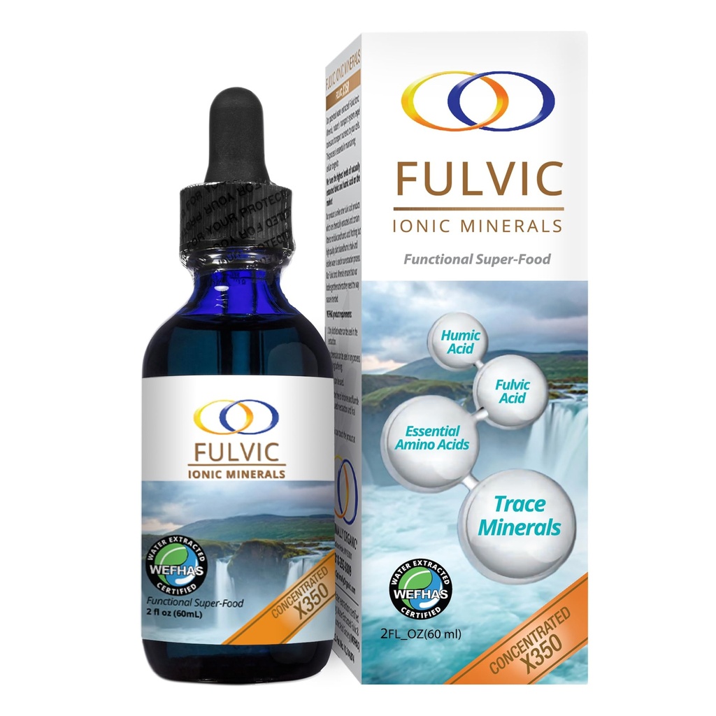 Agua óptimamente Orgánica Extracto Minerales Iónicos Fulvic X350 - BioActivado Ácido Fulvico, Ácido Humic, Minerales Trace, Electrolitos & Aminoácidos Esenciales - 8+ Month Supply!