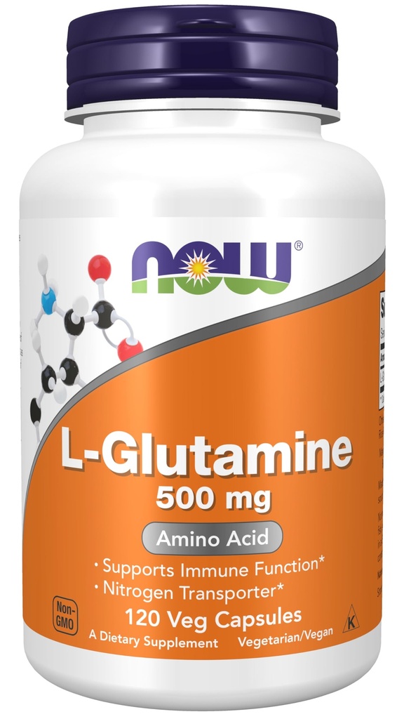 AHORA Suplementos de alimentos, L-Glutamina 500 mg, Nitrógeno Transporter*, Aminoácidos, 120 cápsulas de verduras